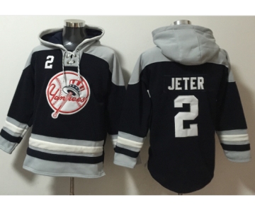 Men's New York Yankees #2 Derek Jeter Navy Blue Ageless Must Have Lace Up Pullover Hoodie