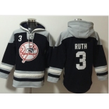 Men's New York Yankees #3 Babe Ruth Navy Blue Ageless Must Have Lace Up Pullover Hoodie