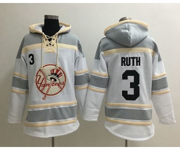 Men's New York Yankees #3 Babe Ruth White Retired Baseball MLB Hoodie