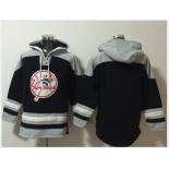 Men's New York Yankees Blank Navy Blue Ageless Must Have Lace Up Pullover Hoodie