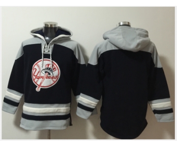 Men's New York Yankees Blank Navy Blue Ageless Must Have Lace Up Pullover Hoodie