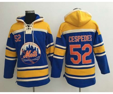 Men's New York Mets #52 Yoenis Cespedes Blue With Orange Baseball MLB Hoodie