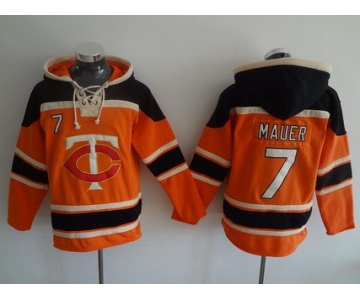 Men's Minnesota Twins #7 Joe Mauer Orange MLB Baseball Hoodie