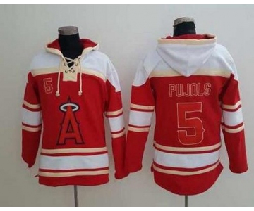 Men's LA Angels Of Anaheim #5 Albert Pujols Red Baseball MLB Hoodie