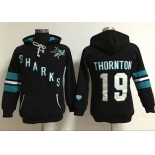 San Jose Sharks #19 Joe Thornton Black Women's Old Time Heidi Hoodie NHL Hoodie