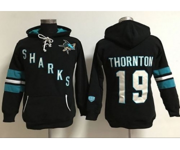 San Jose Sharks #19 Joe Thornton Black Women's Old Time Heidi Hoodie NHL Hoodie