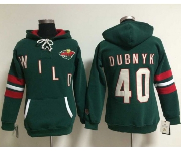 Minnesota Wild #40 Devan Dubnyk Green Women's Old Time Heidi NHL Hoodie