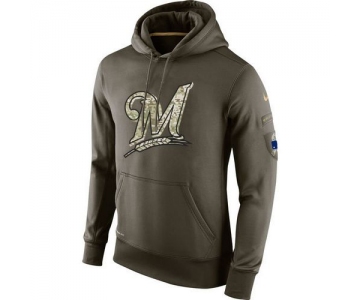 Men's Milwaukee Brewers Nike Olive Salute To Service KO Performance Hoodie