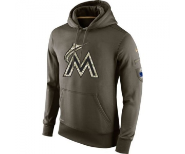 Men's Miami Marlins Nike Olive Salute To Service KO Performance Hoodie