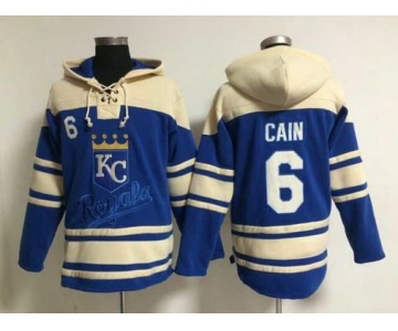 Men's Kansas City Royals #6 Lorenzo Cain Alternate Blue MLB Hoodie