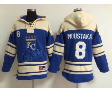 Men's Kansas City Royals #8 Mike Moustakas Blue Hoodie