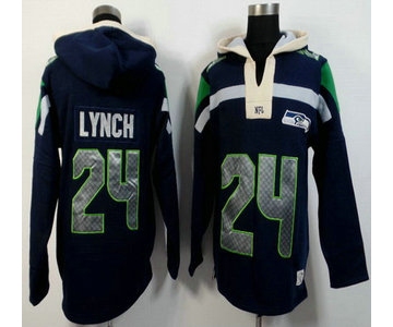 Men's Seattle Seahawks #24 Marshawn Lynch Navy Blue Team Color 2015 NFL Hoody