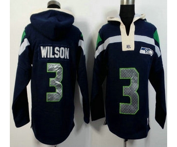 Men's Seattle Seahawks #3 Russell Wilson Navy Blue Team Color 2015 NFL Hoody