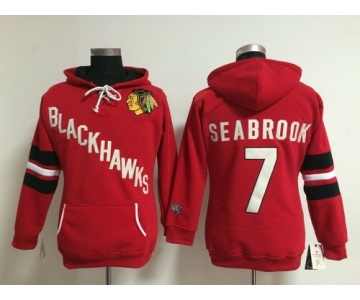 Old Time Hockey Chicago Blackhawks #7 Brent Seabrook Red Womens Hoodie