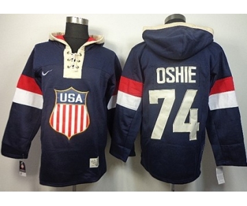 2014 Old Time Hockey Olympics USA #74 T.J. Oshie Navy Blue Hoodie