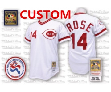 Custom Men's Cincinnati Reds 1976 White Throwback Jersey