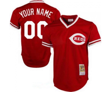 Men's Cincinnati Reds Red Mesh Batting Practice Throwback Majestic Cooperstown Collection Custom Baseball Jersey