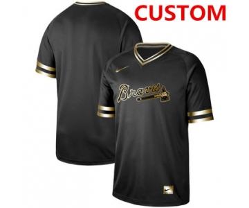 Men's Atlanta Braves Customized Black Gold Flexbase Jersey