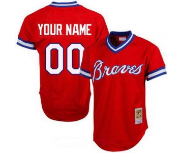 Men's Atlanta Braves Red Mesh Batting Practice Throwback Majestic Cooperstown Collection Custom Baseball Jersey