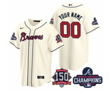 Men's Cream Atlanta Braves Active Player Custom 2021 World Series Chimpions With 150th Anniversary Cool Base Stitched Jersey