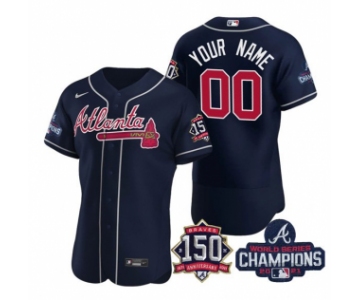Men's Navy Atlanta Braves ACTIVE PLAYER Custom 2021 World Series Champions With 150th Anniversary Flex Base Stitched Jersey
