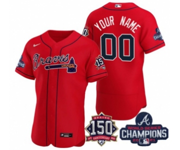 Men's Red Atlanta Braves ACTIVE PLAYER Custom 2021 World Series Champions With 150th Anniversary Flex Base Stitched Jersey
