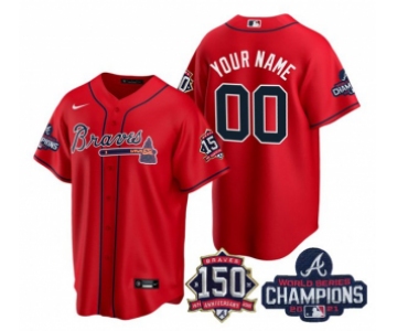 Men's Red Atlanta Braves Active Player Custom 2021 World Series Chimpions With 150th Anniversary Cool Base Stitched Jersey
