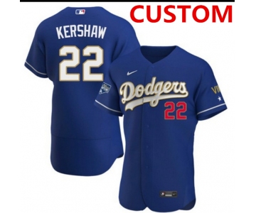 Men Los Angeles Dodgers Custom Championship Gold trim blue limited all stitched flex base Jersey