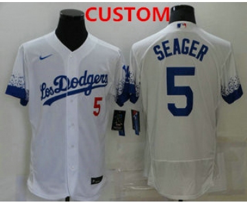 Men's Los Angeles Dodgers Custom White 2021 City Connect Flex Base Stitched Jersey