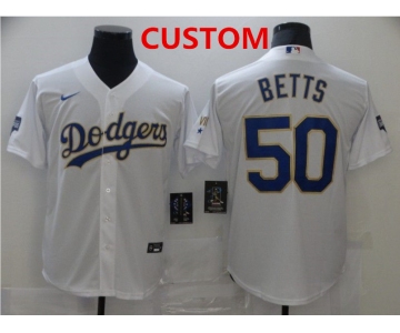 Men's Los Angeles Dodgers Custom White Gold Championship Stitched MLB Cool Base Nike Jersey