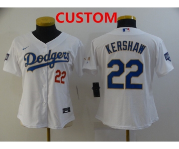 Women's Los Angeles Dodgers Custom White Gold Championship Stitched MLB Cool Base Nike Jersey