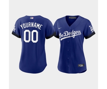 Women's Los Angeles Dodgers Customized 2021 Royal City Connect Cool Base Stitched Baseball Jersey(Run Small)