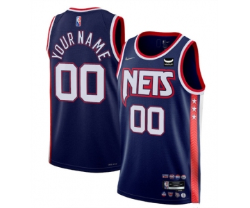 Men's Brooklyn Nets Active Player Custom 2021-2022 Navy Swingman City Edition 75th Anniversary Stitched Basketball Jersey