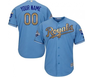 Men's Kansas City Royals Light Blue 2015 World Series Champions Gold Program Custom Cool Base Jersey