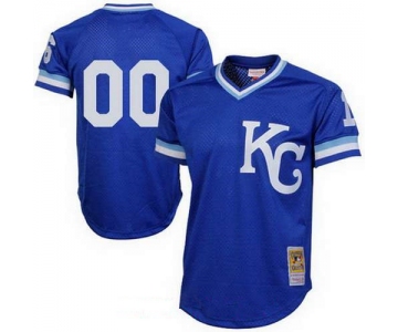 Men's Kansas City Royals Royal Blue Mesh Batting Practice Throwback Majestic Cooperstown Collection Custom Baseball Jersey