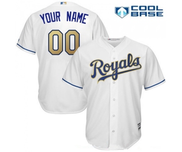 Men's Kansas City Royals White With Gold Home Majestic 2017 Cool Base Custom Baseball Jersey