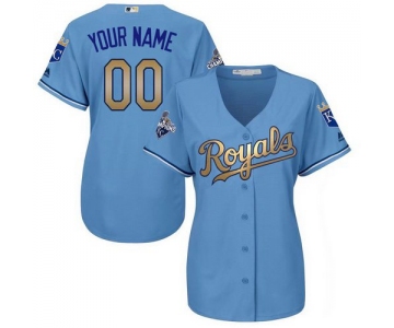 Women's Kansas City Royals Light Blue 2015 World Series Champions Gold Program Custom Cool Base Jersey
