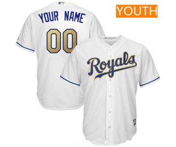 Youth Kansas City Royals White With Gold Home Majestic 2017 Cool Base Custom Baseball Jersey