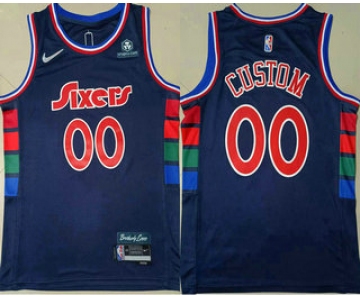 Men's Philadelphia 76ers Custom Blue Nike Diamond 2022 City Edition Swingman Stitched Jersey With Sponsor