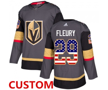 Custom Adidas Golden Knights Grey Home Authentic USA Flag Stitched NHL Jersey