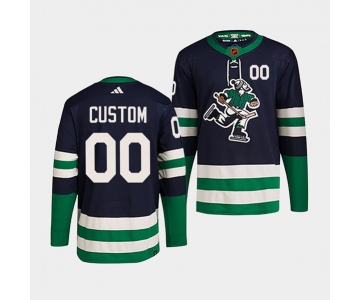 Men's Vancouver Canucks Custom Navy 2022 Reverse Retro Stitched Jersey