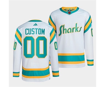 Men's San Jose Sharks Custom White 2022 Reverse Retro Stitched Jersey