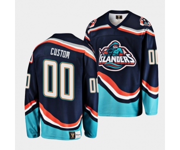 Men's New York Islanders Custom Navy 2022 Reverse Retro Stitched Jersey