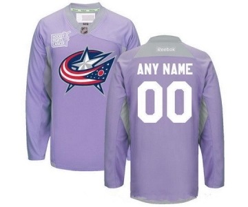 Men's Columbus Blue Jackets Purple Pink Custom Reebok Hockey Fights Cancer Practice Jersey