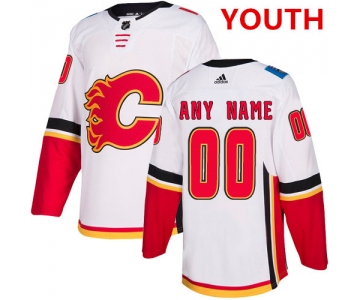 Youth Adidas Calgary Flames White Away Authentic Customized NHL Jersey