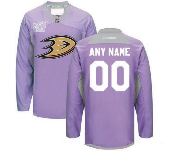 Men's Anaheim Ducks Purple Pink Custom Reebok Hockey Fights Cancer Practice Jersey