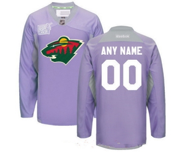 Men's Minnesota Wild Purple Pink Custom Reebok Hockey Fights Cancer Practice Jersey