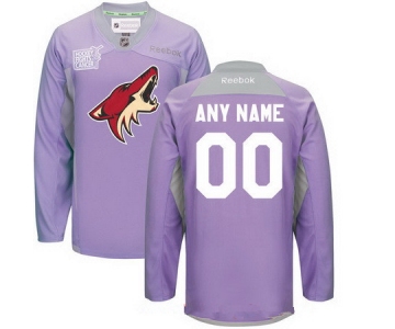 Men's Arizona Coyotes Purple Pink Custom Reebok Hockey Fights Cancer Practice Jersey