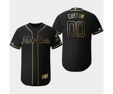 Men's Miami Marlins Customized Black Gold Flexbase Jersey