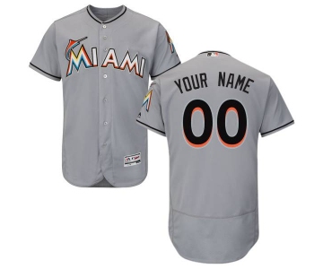 Mens Miami Marlins Grey Customized Flexbase Majestic MLB Collection Jersey
